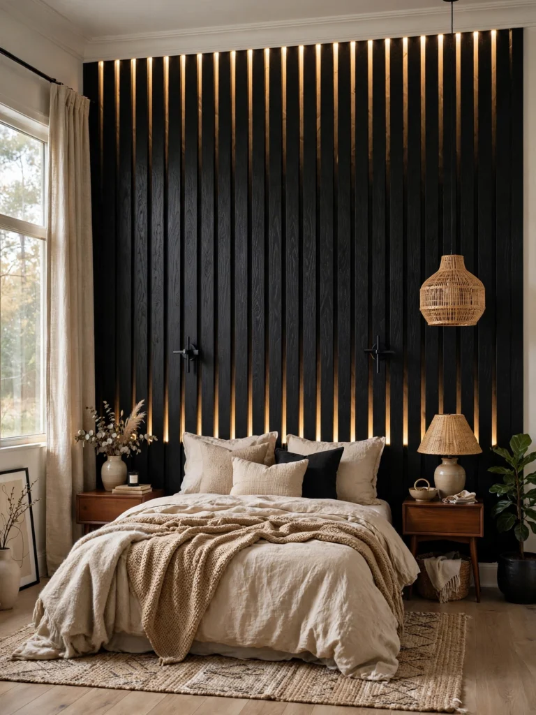 Black Feature Wall with Built-In Shelving
