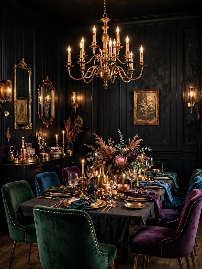Black Accent Wall with Floor-to-Ceiling Curtains