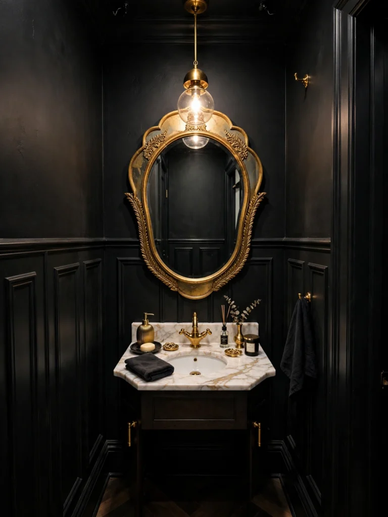 Black Walls in a Powder Room