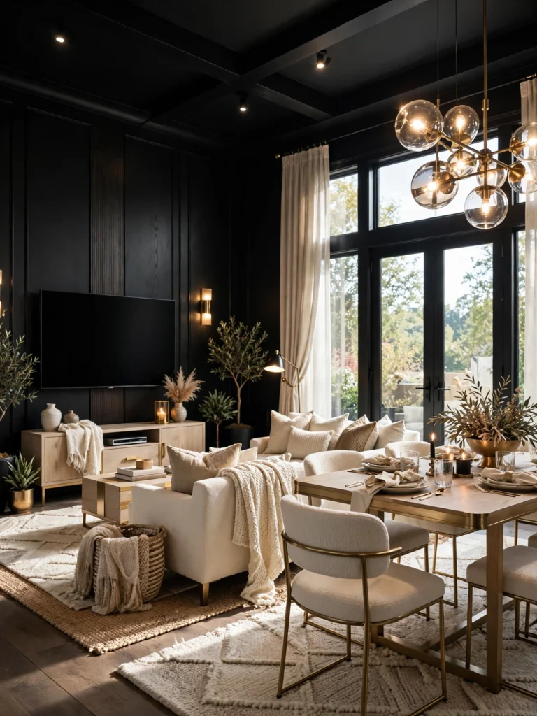 Black Accent Wall Ideas with Greenery