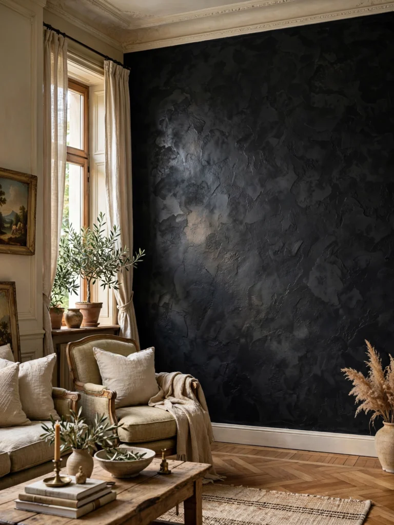Black Accent Wall Ideas with Textured Plaster