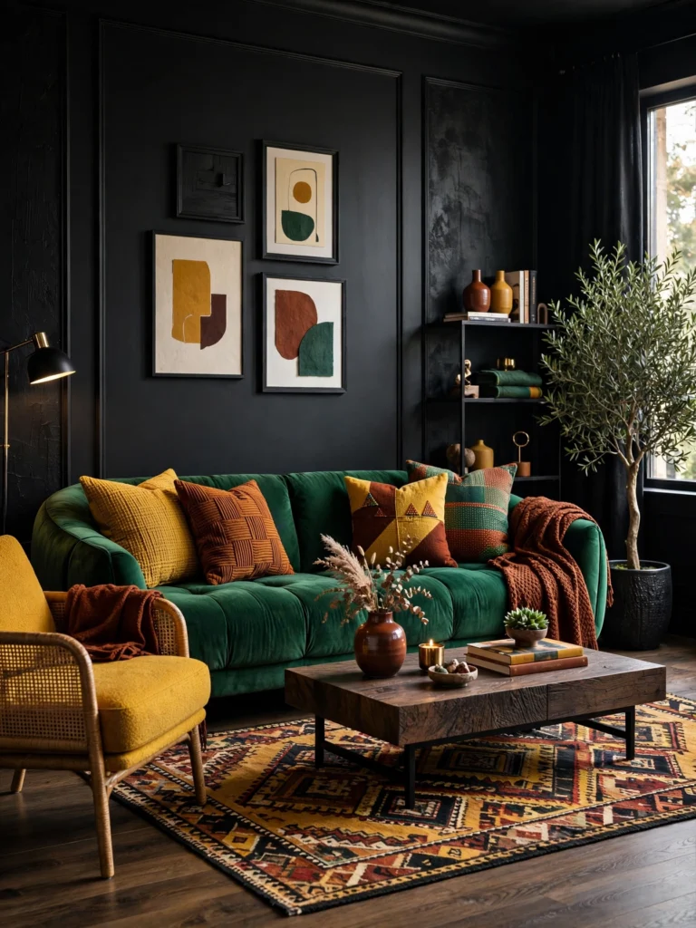 Black Walls with Warm Metallic Accents