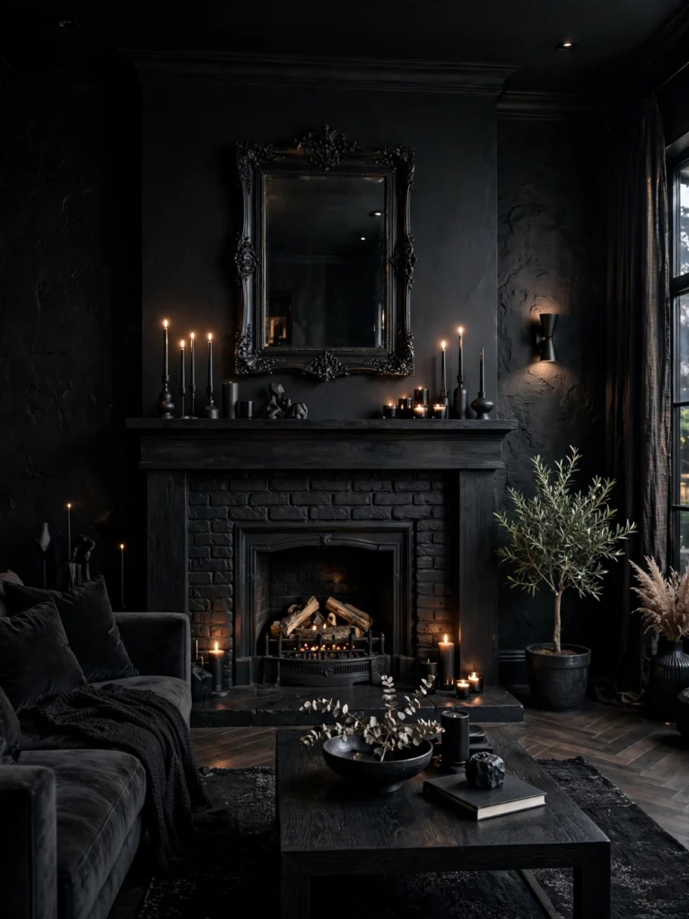 Black Wall Living Room with a Statement Sofa