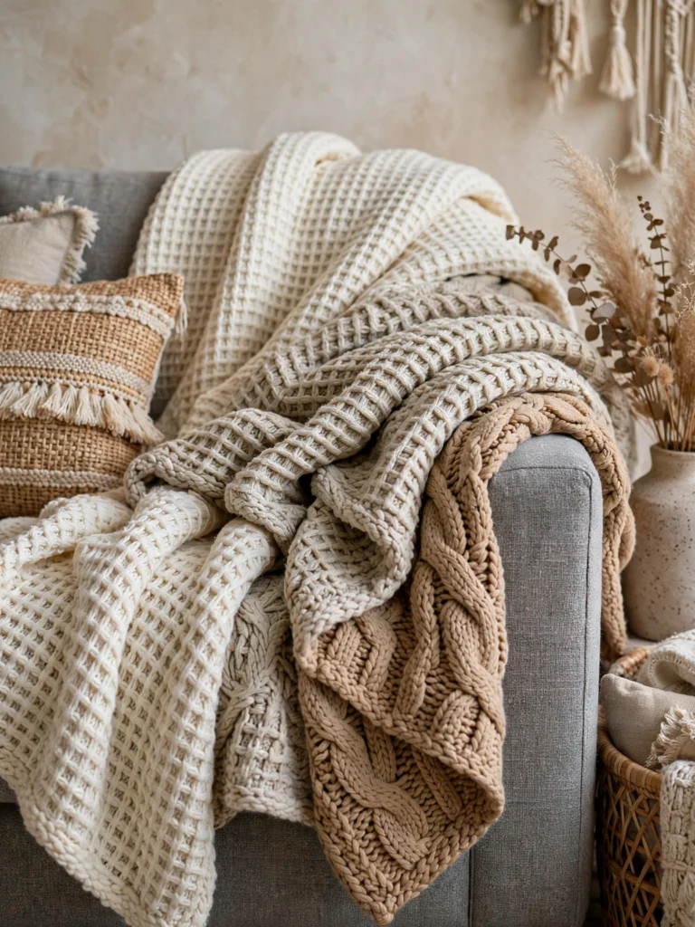 Textured Throw Blankets in Neutral Layers