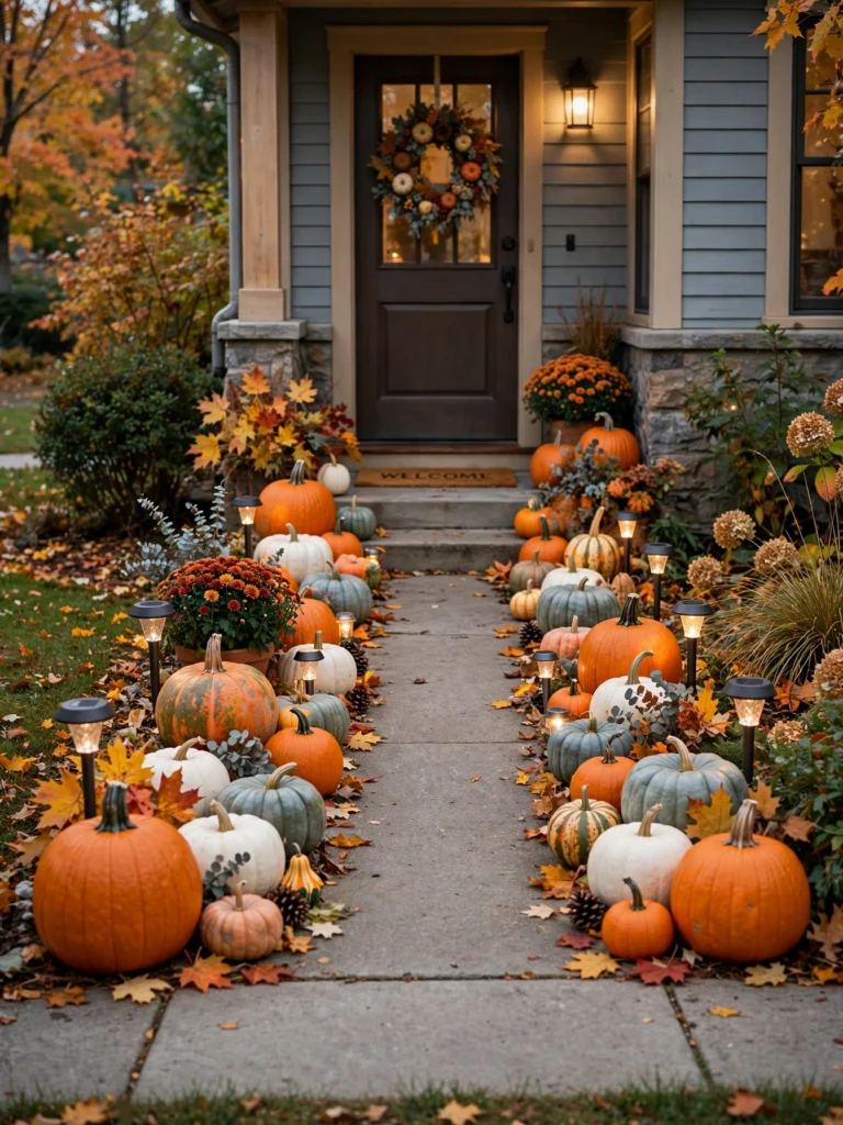 Pumpkin-Lined Front Walkway