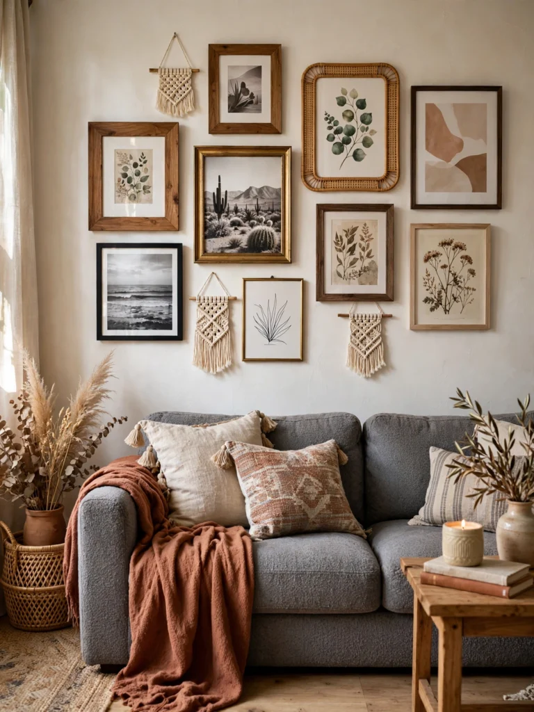 Gallery Wall with Mixed Frame Textures