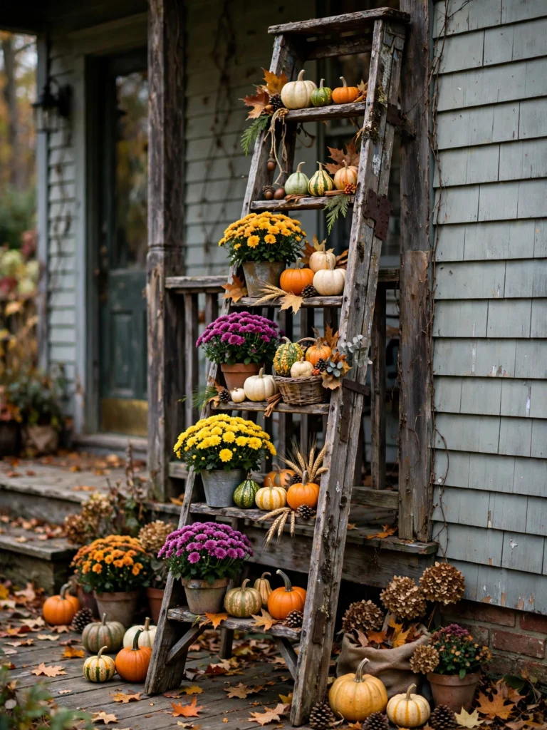 Repurposed Ladder Pumpkin Display