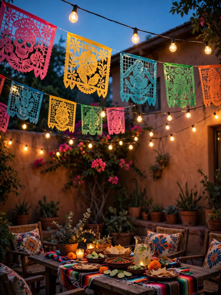 String Lights and Papel Picado