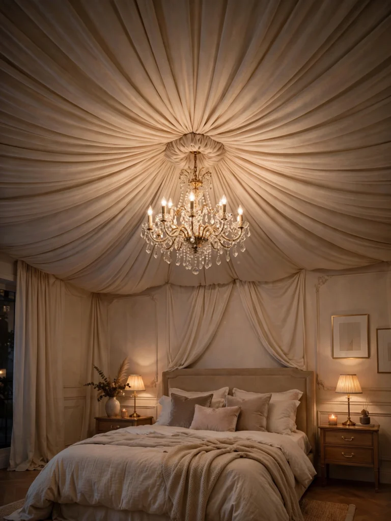  Fabric Ceiling with Chandelier Centerpiece